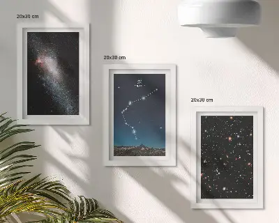Tríptico com moldura quadro decorativo de signo do zodíaco com tema espacial galáctico de Aquário