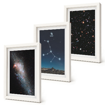 Conjunto de 3 quadros decorativos Visão da constelação de Virgem no universo