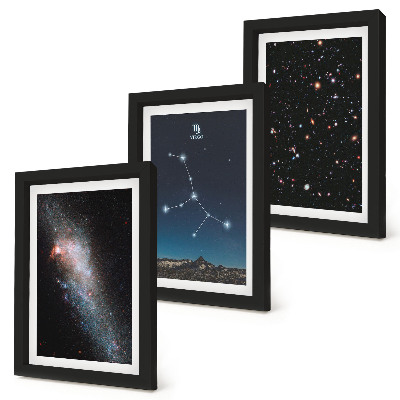 Conjunto de 3 quadros decorativos Visão da constelação de Virgem no universo