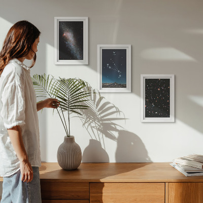 Conjunto de 3 quadros decorativos Paisagens cósmicas de galáxias e constelações do zodíaco de Áries