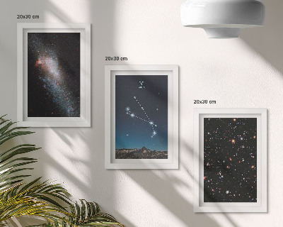 Conjunto de 3 quadros decorativos Paisagens cósmicas de galáxias e constelações do zodíaco de Áries