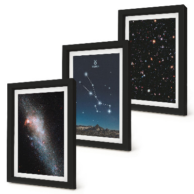 Conjunto de molduras com imagens Paisagens estelares cósmicas e a constelação de Touro