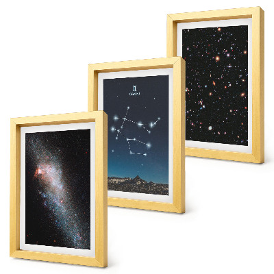 Tríptico com moldura Gêmeos, signo do zodíaco, galáxia, espaço, estrelas