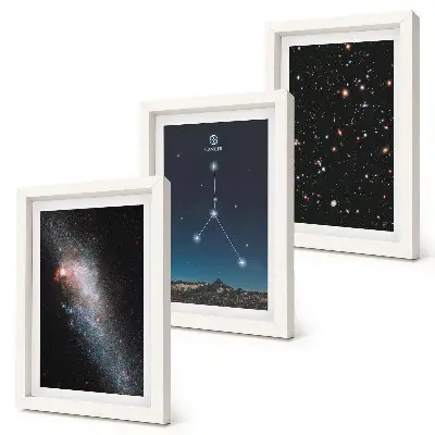Conjunto de 3 quadros decorativos com estampa de espaço galáxia e constelação de Câncer