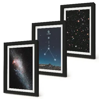Conjunto de 3 quadros decorativos com estampa de espaço galáxia e constelação de Câncer