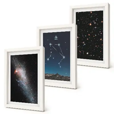 Conjunto de molduras com imagens tema de espaço galáxia constelação de libra e céu noturno