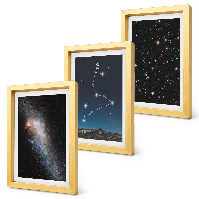Conjunto de 3 quadros decorativos constelação de Leão, galáxia e espaço sideral