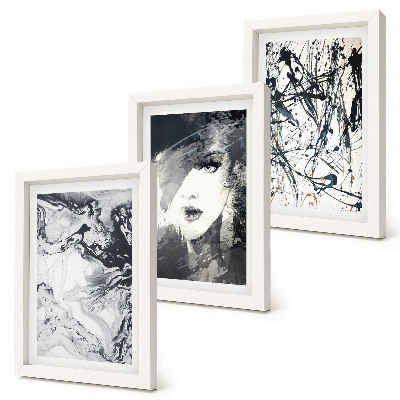 Tríptico com moldura Padrões abstratos em tons de preto e branco.