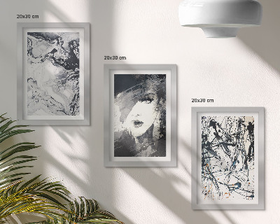 Tríptico com moldura Padrões abstratos em tons de preto e branco.