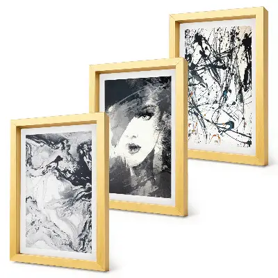 Tríptico com moldura com padrões abstratos em tons de preto e branco