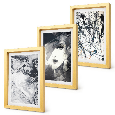 Tríptico com moldura Padrões abstratos em tons de preto e branco.