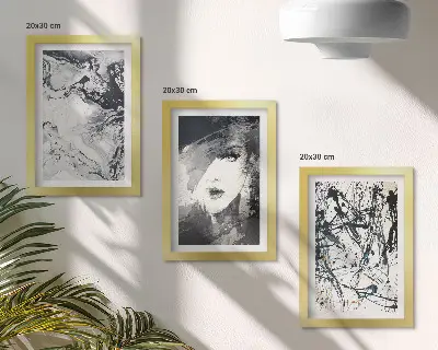 Tríptico com moldura com padrões abstratos em tons de preto e branco