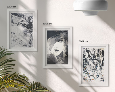 Tríptico com moldura Padrões abstratos em tons de preto e branco.