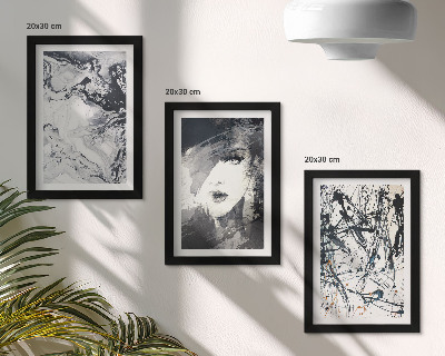 Tríptico com moldura Padrões abstratos em tons de preto e branco.