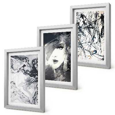 Tríptico com moldura Padrões abstratos em tons de preto e branco.