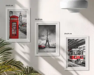 Conjunto de molduras com imagens cidades icônicas como Londres, Paris e transporte ferroviário