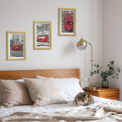 Conjunto de 3 quadros decorativos Ônibus vermelhos na paisagem urbana de Londres