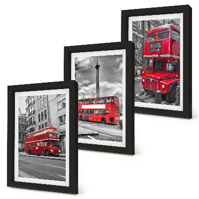 Conjunto de 3 quadros decorativos Ônibus vermelhos na paisagem urbana de Londres