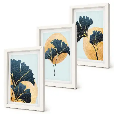 Conjunto de quadros com imagens folhas de ginkgo estéticas sobre fundo claro