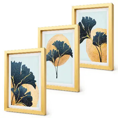 Conjunto de quadros com imagens folhas de ginkgo estéticas sobre fundo claro