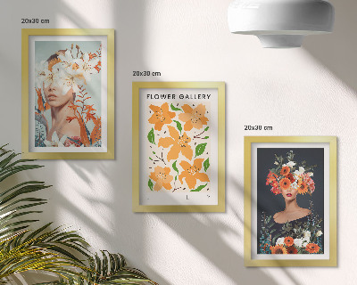 Conjunto de 3 quadros decorativos Retratos florais com buquês e folhas coloridas.