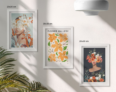 Conjunto de 3 quadros decorativos Retratos florais com buquês e folhas coloridas.
