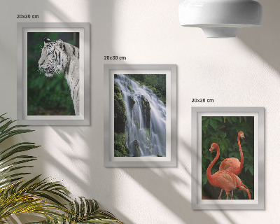 Tríptico com moldura Cachoeira do Tigre e flamingos cor-de-rosa na natureza