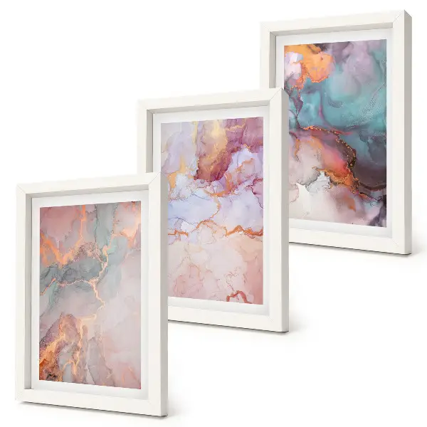 Conjunto de 3 quadros decorativos com padrões abstratos em tons pastel