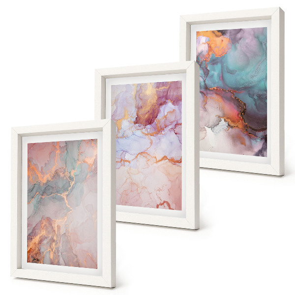 Conjunto de 3 quadros decorativos Padrões abstratos em tons pastel com detalhes.