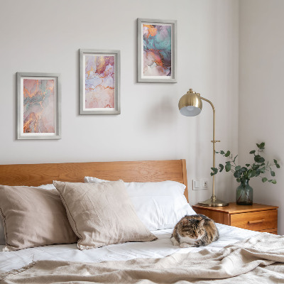 Conjunto de 3 quadros decorativos Padrões abstratos em tons pastel com detalhes.