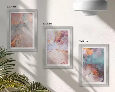 Conjunto de 3 quadros decorativos com padrões abstratos em tons pastel