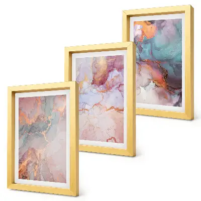Conjunto de 3 quadros decorativos com padrões abstratos em tons pastel