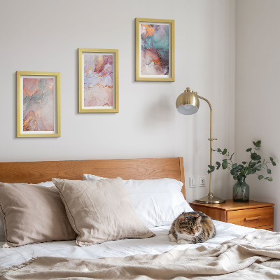 Conjunto de 3 quadros decorativos Padrões abstratos em tons pastel com detalhes.