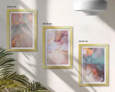 Conjunto de 3 quadros decorativos com padrões abstratos em tons pastel
