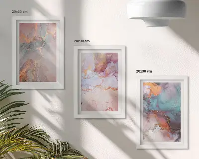 Conjunto de 3 quadros decorativos com padrões abstratos em tons pastel