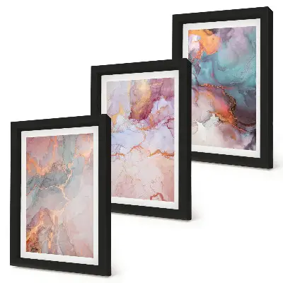 Conjunto de 3 quadros decorativos com padrões abstratos em tons pastel