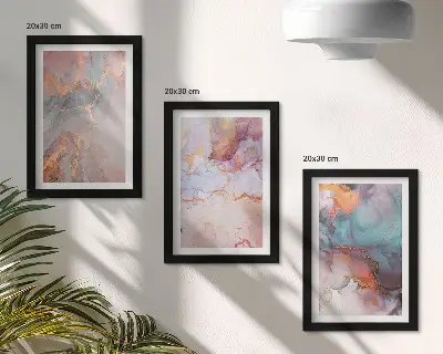 Conjunto de 3 quadros decorativos com padrões abstratos em tons pastel