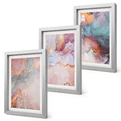 Conjunto de 3 quadros decorativos com padrões abstratos em tons pastel