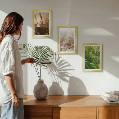 Tríptico com moldura diferentes tipos de grama com natureza colorida