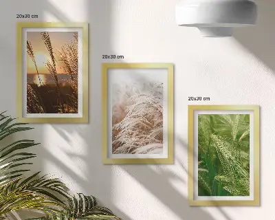 Tríptico com moldura diferentes tipos de grama com natureza colorida