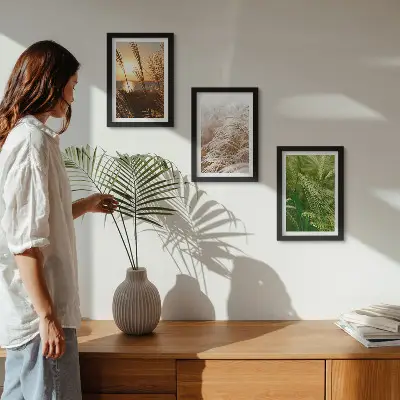 Tríptico com moldura diferentes tipos de grama com natureza colorida