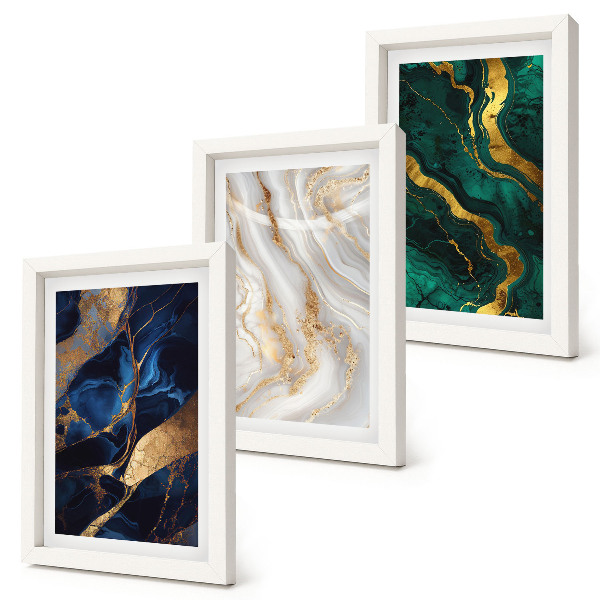 Conjunto de 3 quadros decorativos Padrões abstratos em tons de azul e verde.