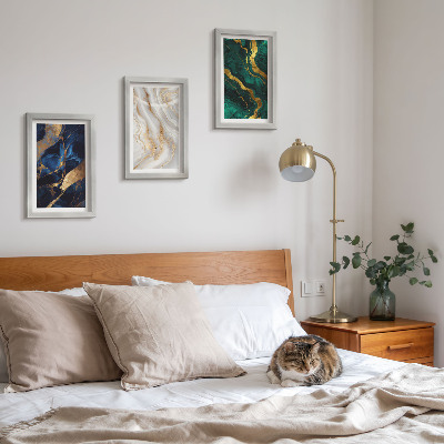 Conjunto de 3 quadros decorativos Padrões abstratos em tons de azul e verde.
