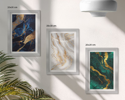Conjunto de 3 quadros decorativos Padrões abstratos em tons de azul e verde.