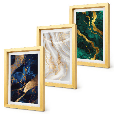 Conjunto de 3 quadros decorativos Padrões abstratos em tons de azul e verde.