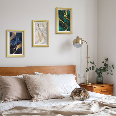 Conjunto de 3 quadros decorativos Padrões abstratos em tons de azul e verde.