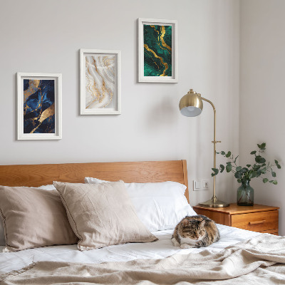 Conjunto de 3 quadros decorativos Padrões abstratos em tons de azul e verde.