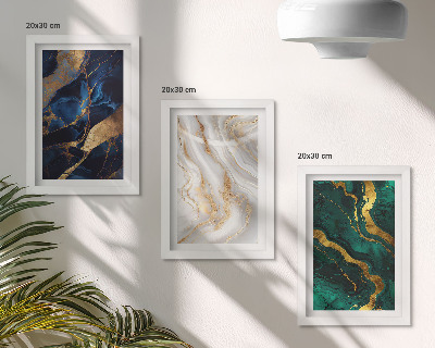 Conjunto de 3 quadros decorativos Padrões abstratos em tons de azul e verde.