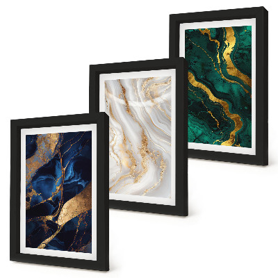 Conjunto de 3 quadros decorativos Padrões abstratos em tons de azul e verde.