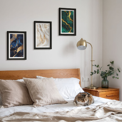 Conjunto de 3 quadros decorativos Padrões abstratos em tons de azul e verde.